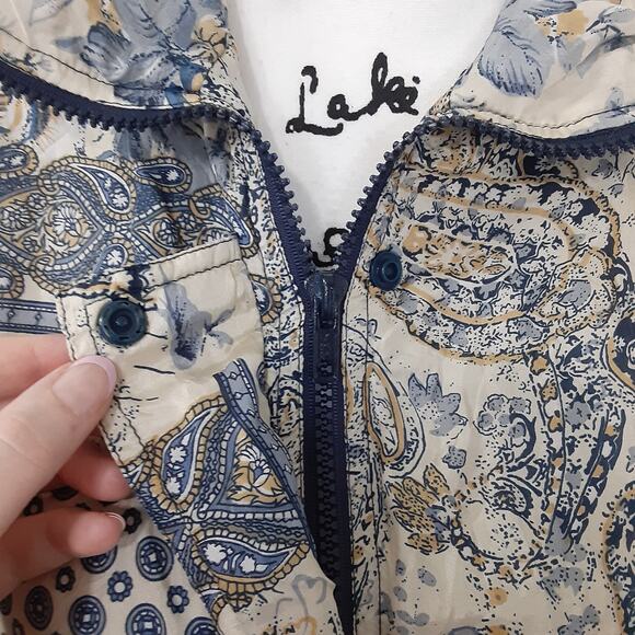 Vintage 80s 100% Silk Bomber Jacket Shoulder Pads Blue Windbreaker Women L Retro - Picture 5 of 12